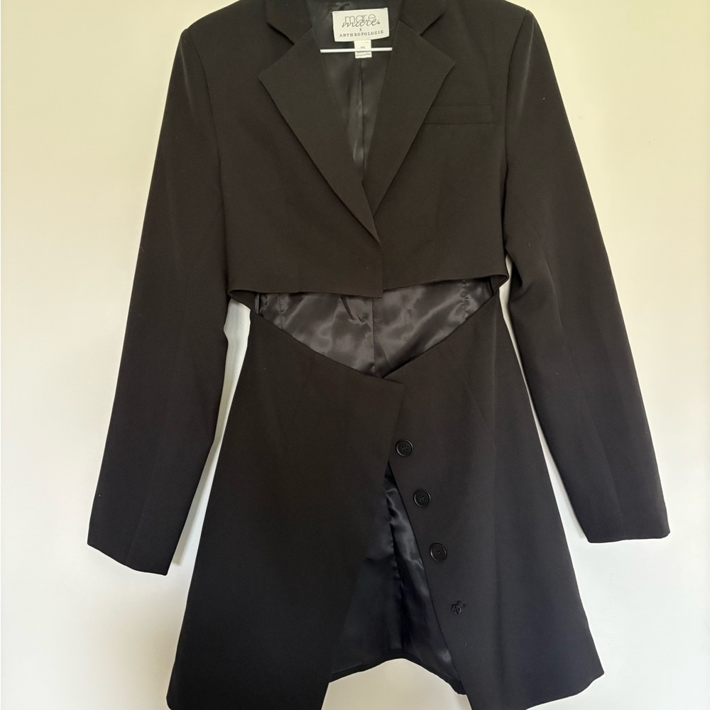 Black Cropped Blazer Dress with Satin Lining
